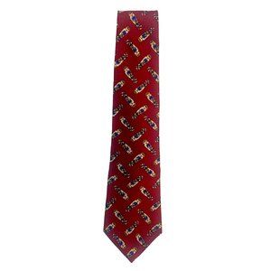 Oscar De La Renta Necktie Silk Red With Golf Bag Print Golfing